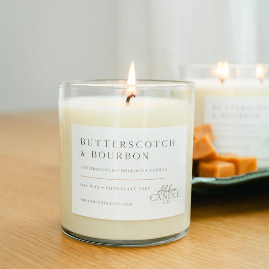 Butterscotch and Bourbon Tumbler Soy Candle - Abboo Candle Co