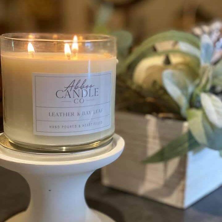 Leather and Bay Leaf 3-Wick Candle - Abboo Candle Co