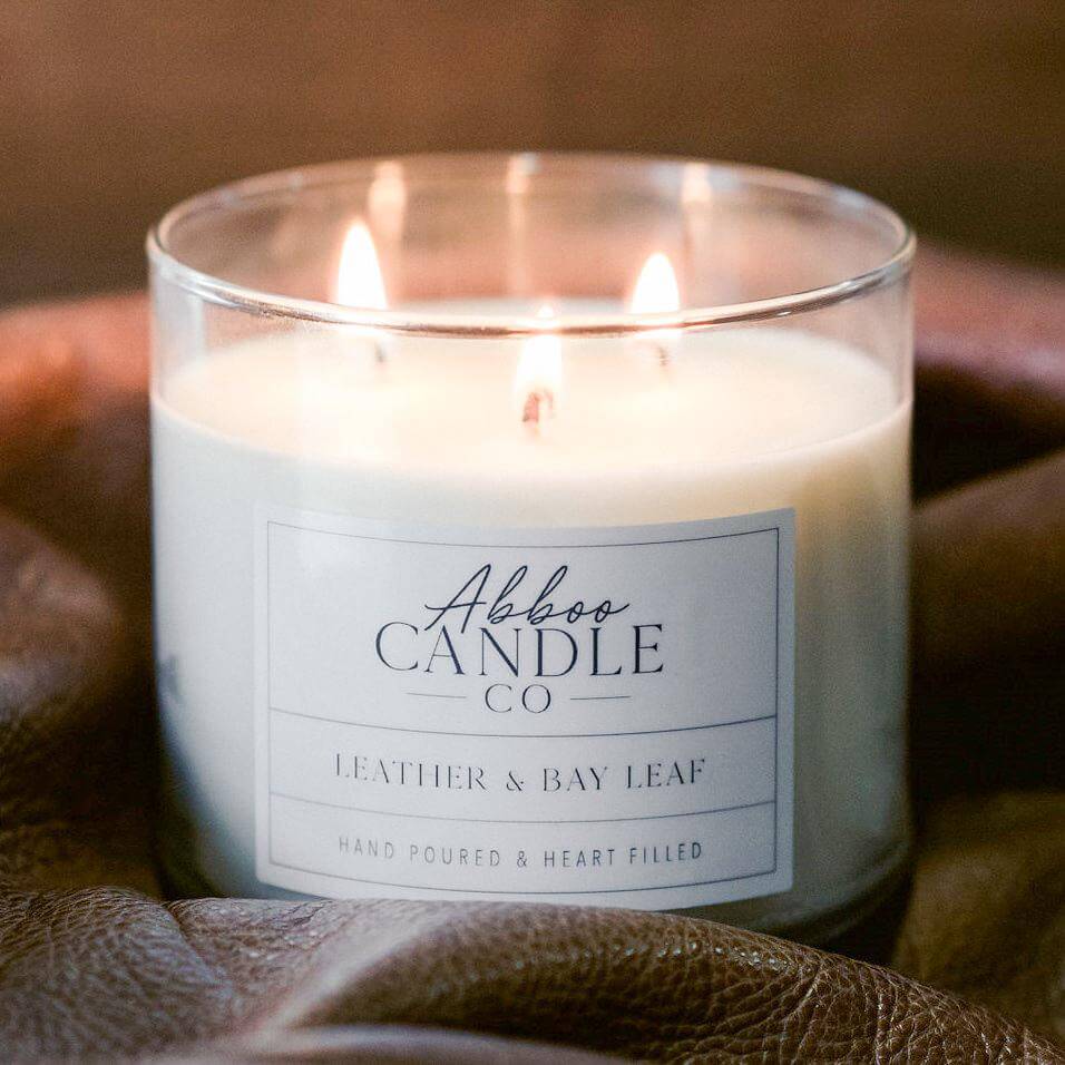 Leather and Bay Leaf 3-Wick Candle - Abboo Candle Co