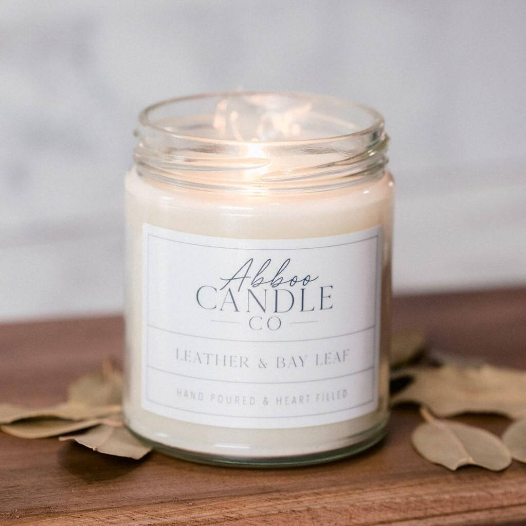 Leather and Bay Leaf Soy Candle - Abboo Candle Co