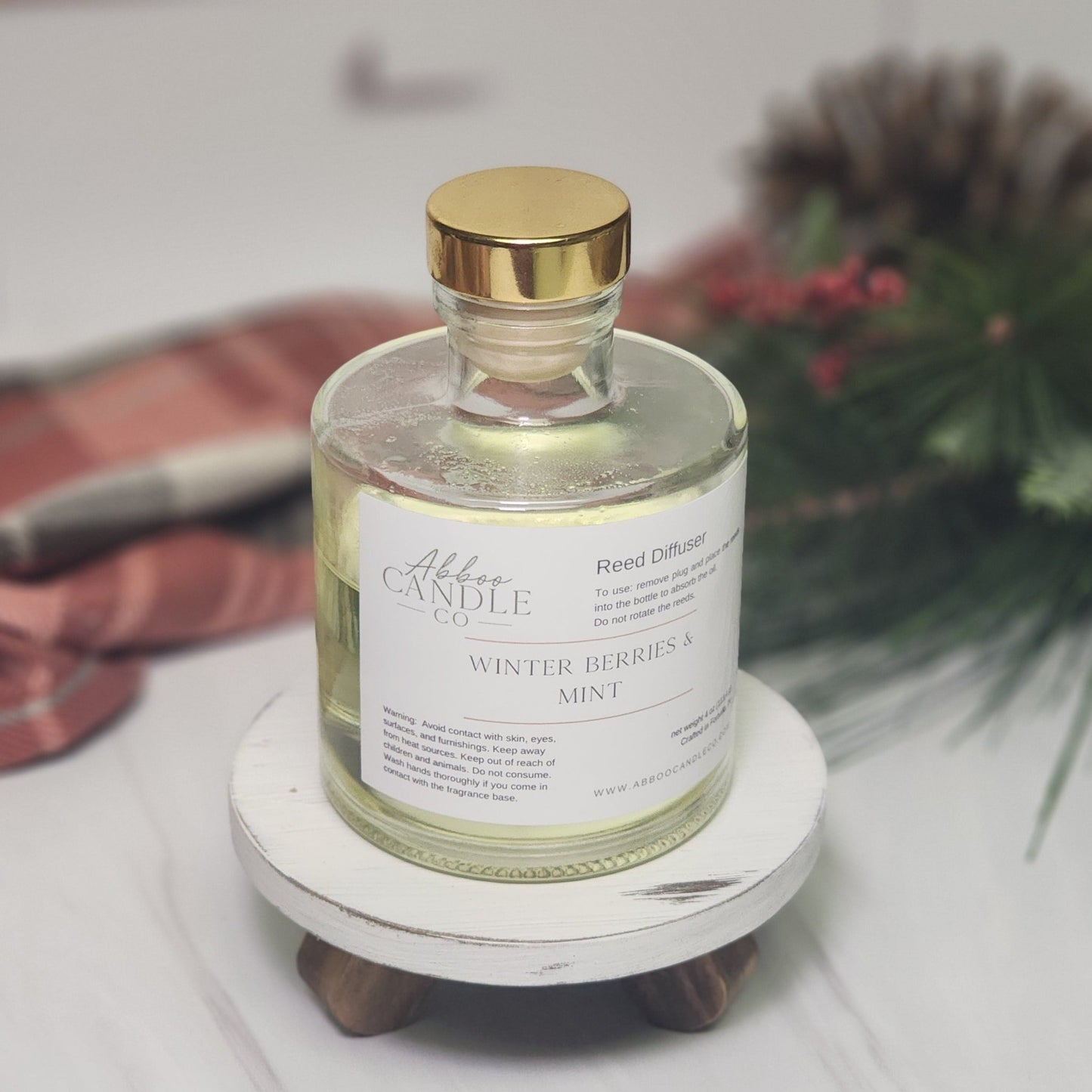 Reed Diffuser - Winter Berries and Mint - Abboo Candle Co