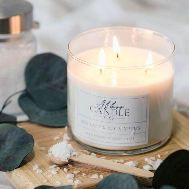 Sea Salt and Eucalyptus 3-Wick Soy Candle - Abboo Candle Co