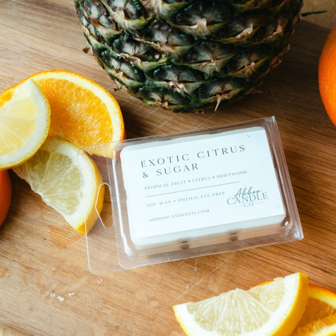 Abboo Candle Co wax melts are made with soy wax and phthalate-free fragrance oils for a clean burn.