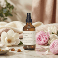 magnolia peony room spray with flowers and a soft blanket