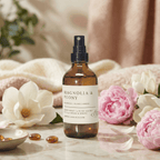 magnolia peony room spray with flowers and a soft blanket