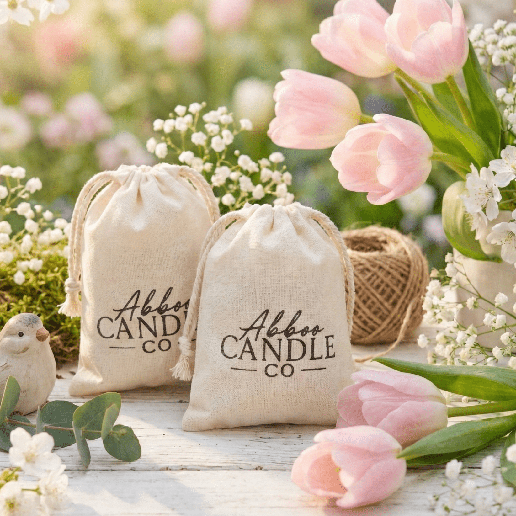 Abboo Candle Co sachets with tulips and spring flowers