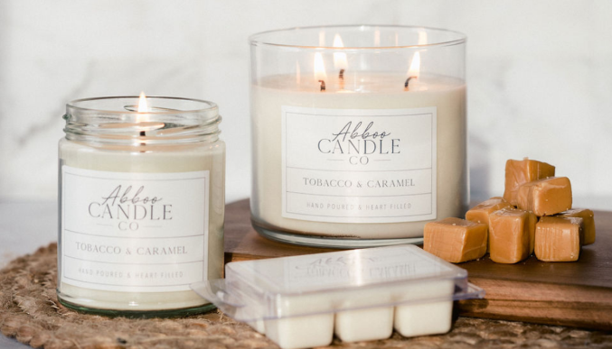 tobacco caramel  soy candles and melts by Abboo Candle Co