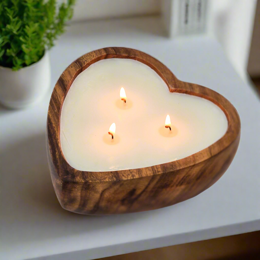 Heart Shaped Wood Bowl Soy Candle - Limited Edition