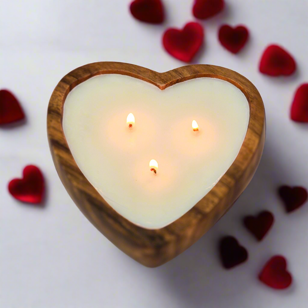 Heart Shaped Wood Bowl Soy Candle - Limited Edition