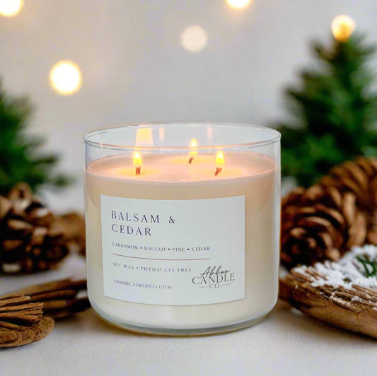 Balsam and Cedar 3 - Wick Soy Candle - Abboo Candle Co