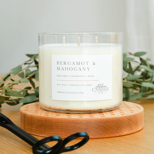 Bergamot and Mahogany 3 - Wick Soy Candle - Abboo Candle Co