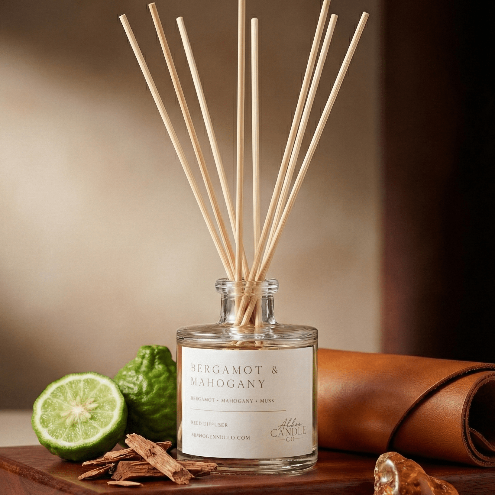 Bergamot and Mahogany Reed Diffuser - Abboo Candle Co