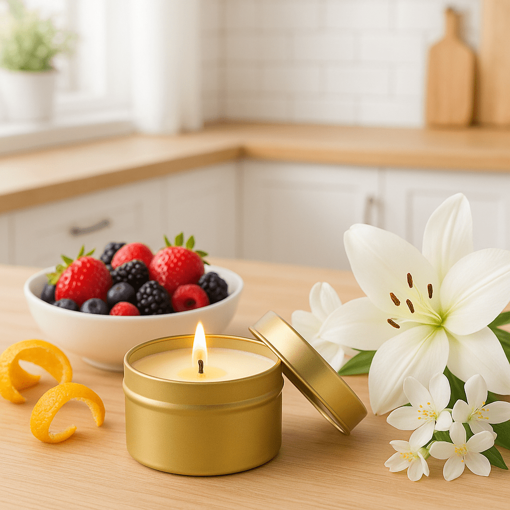 Berries and Blooms Gold Tin Soy Candle - Abboo Candle Co