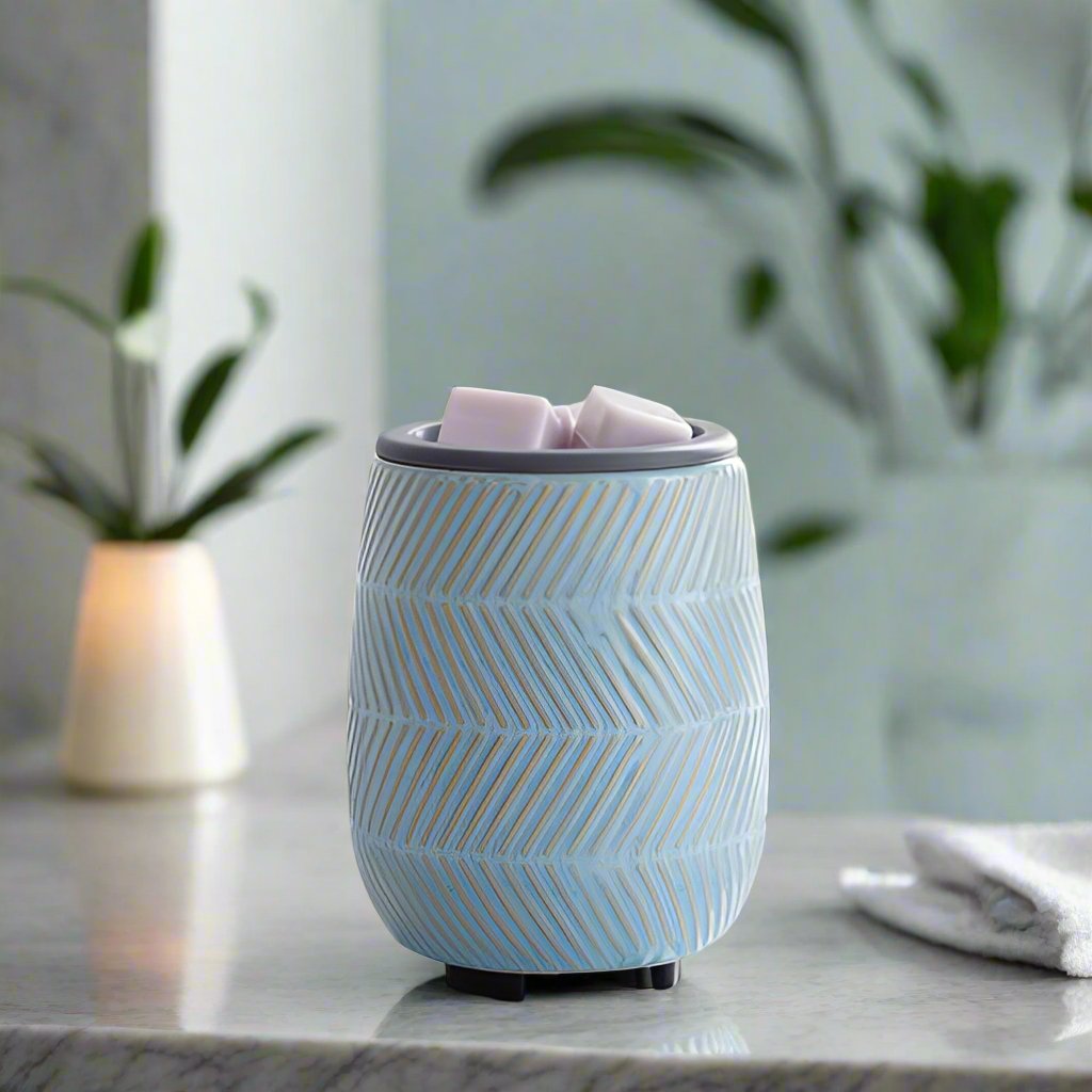 Blue Herringbone Flip Dish Wax Melt Warmer - Abboo Candle Co