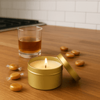 Butterscotch and Bourbon Gold Tin Soy Candle - Abboo Candle Co