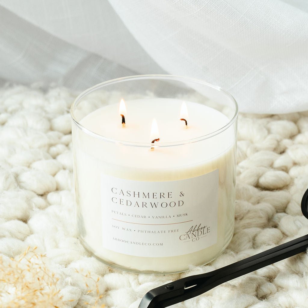 Cashmere and Cedarwood 3 - Wick Soy Candle - Abboo Candle Co