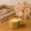 Cashmere and Cedarwood Gold Tin Soy Candle - Abboo Candle Co