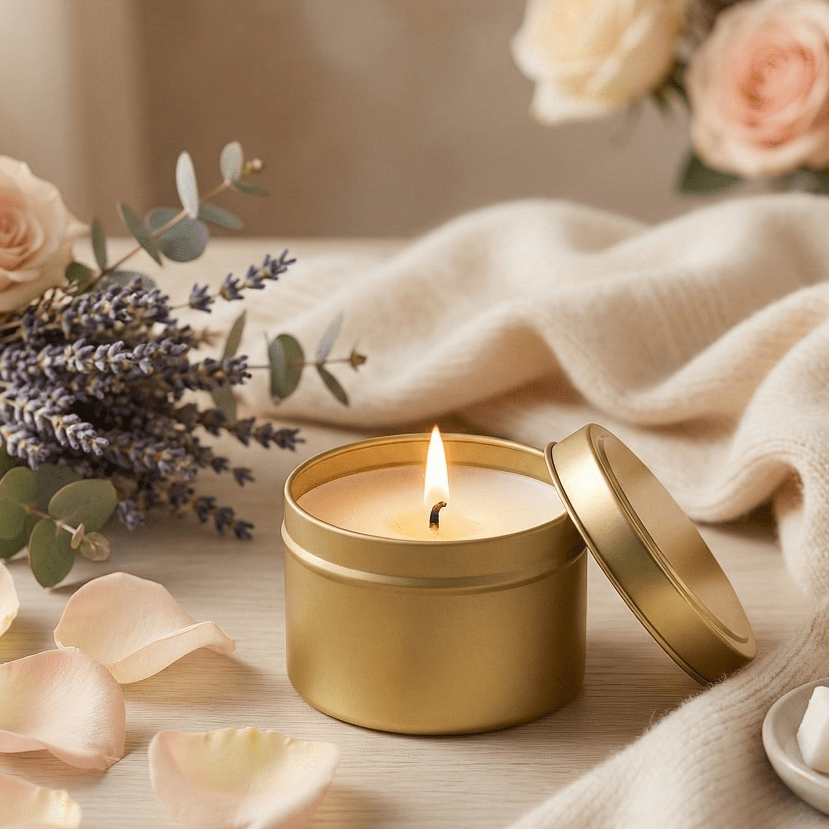 Cashmere and Cedarwood Gold Tin Soy Candle - Abboo Candle Co