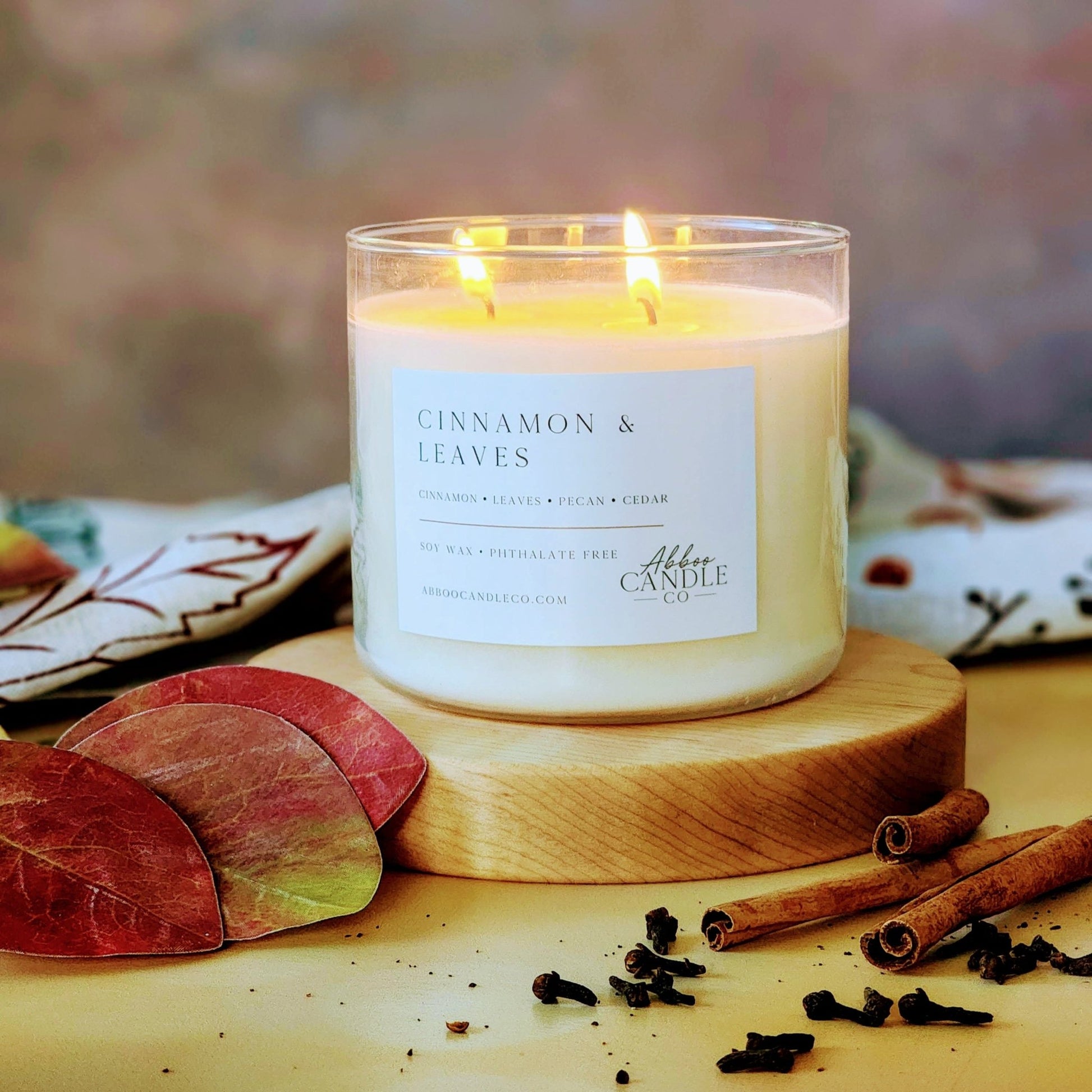 Cinnamon and Leaves 3 - Wick Soy Candle - Abboo Candle Co