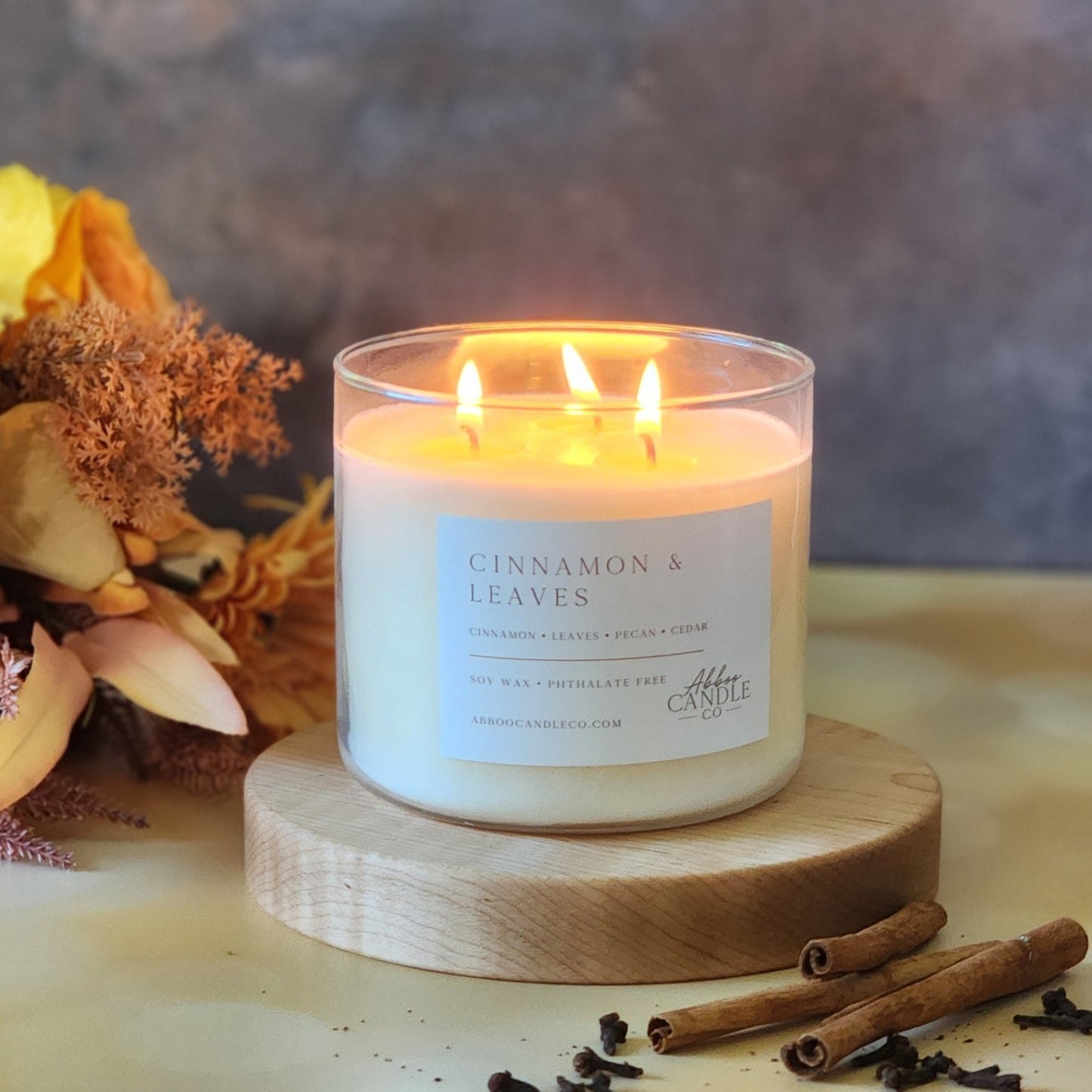 Cinnamon and Leaves 3 - Wick Soy Candle - Abboo Candle Co