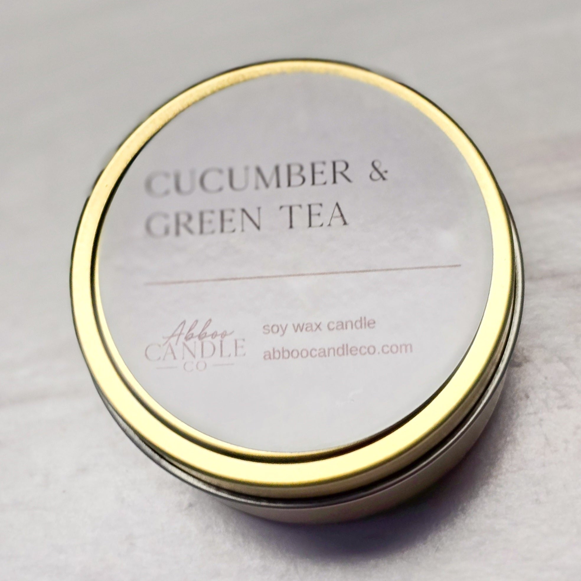 Cucumber and Green Tea Gold Tin Soy Candle - Abboo Candle Co