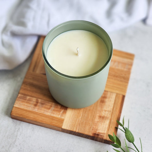Cucumber and Green Tea Scented Soy Candle in Sage Green Jar - Optional Mama Label - Abboo Candle Co