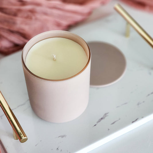 Dusty Blush Vessel Soy Candle - Magnolia & Peony or Strawberries & Cream scented - Abboo Candle Co