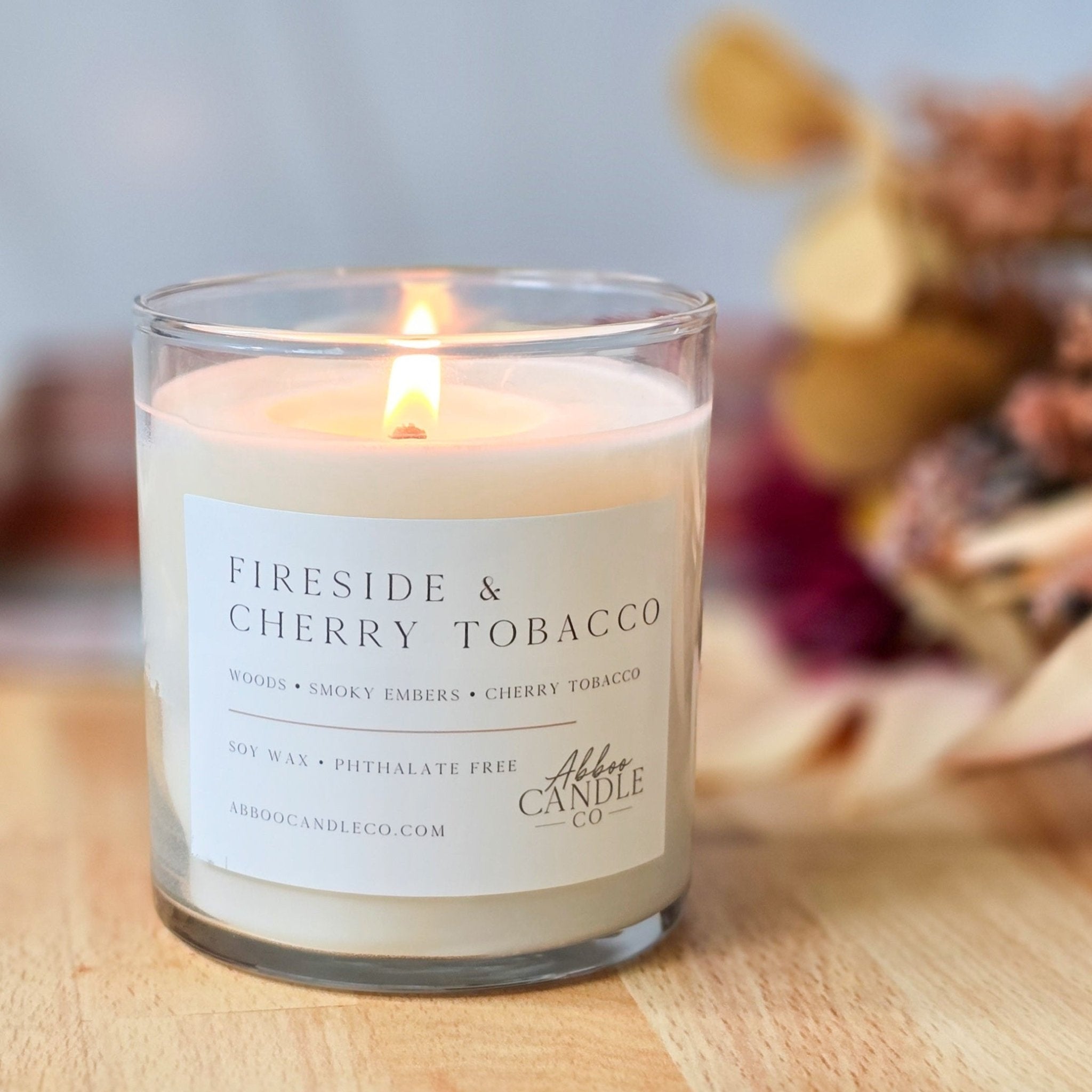 Fireside and Cherry Tobacco Soy Candle - Abboo Candle Co