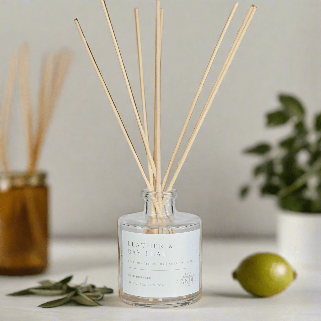 Leather and Bay Leaf Reed Diffuser | Flameless | Abboo Candle Co.