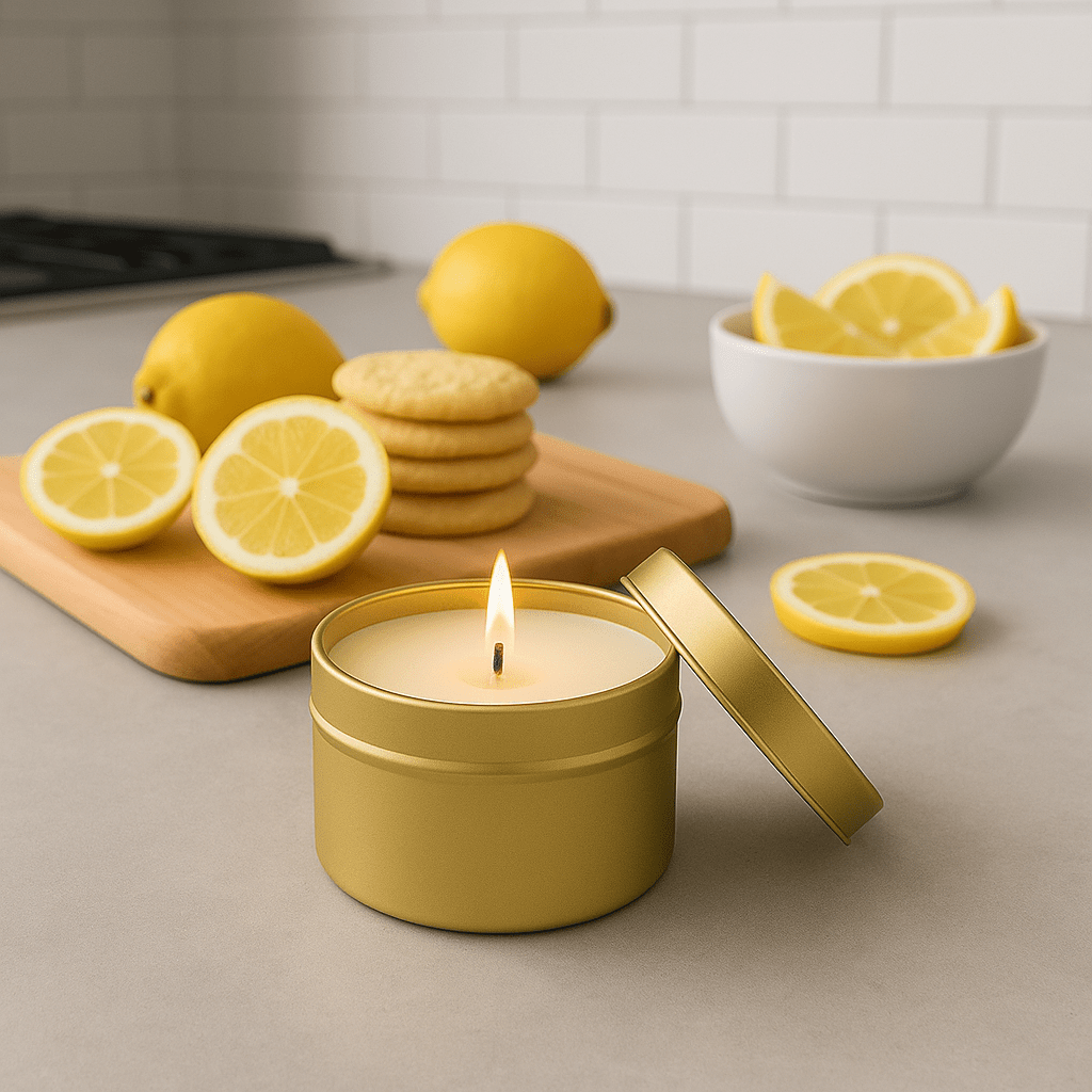 Lemon and Sugar Cookie Gold Tin Soy Candle - Abboo Candle Co