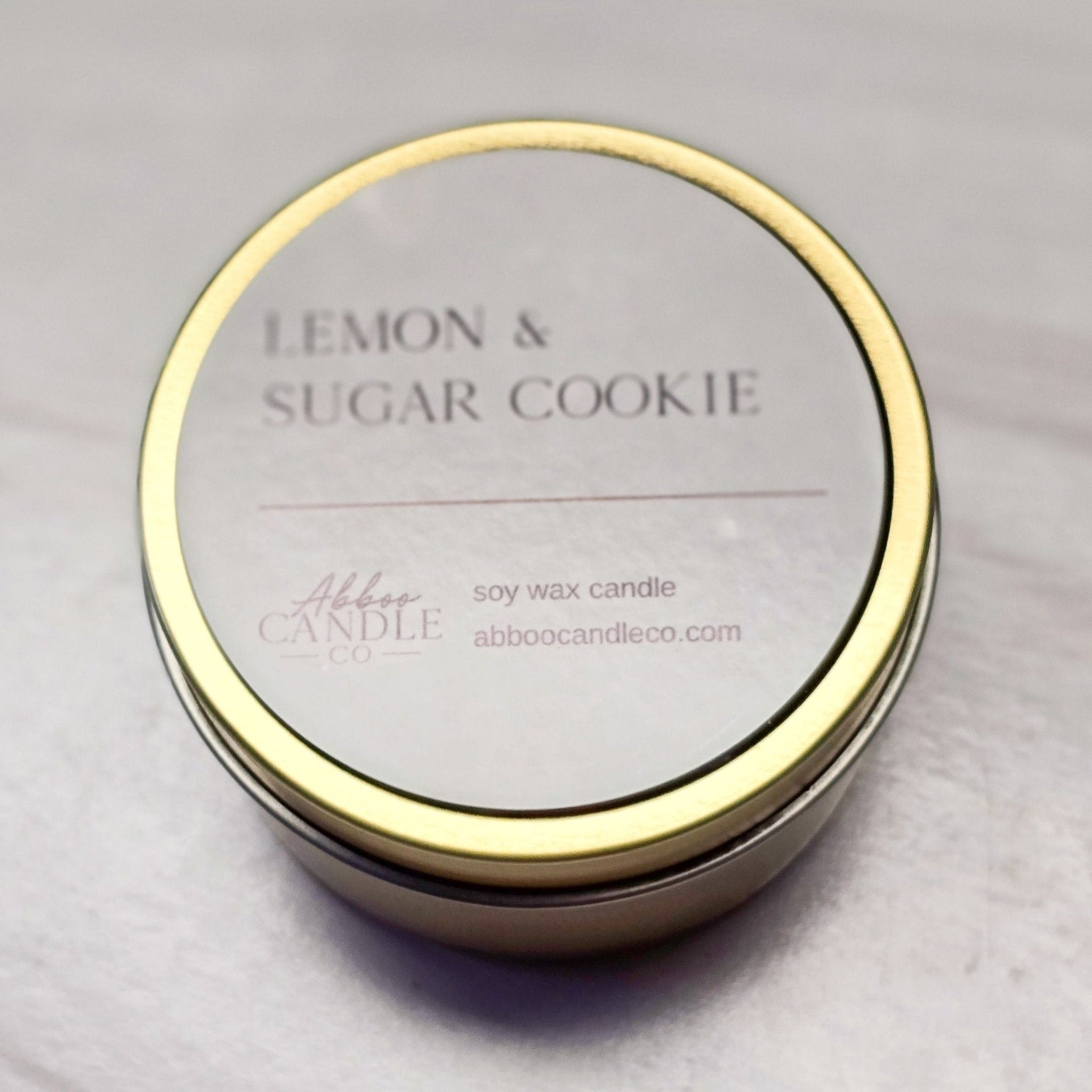 Lemon and Sugar Cookie Gold Tin Soy Candle - Abboo Candle Co
