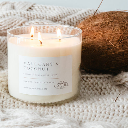 Mahogany and Coconut 3 - Wick Soy Candle - Abboo Candle Co