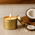 Mahogany and Coconut Gold Tin Soy Candle - Abboo Candle Co