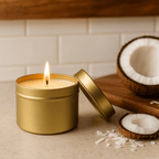 Mahogany and Coconut Gold Tin Soy Candle - Abboo Candle Co