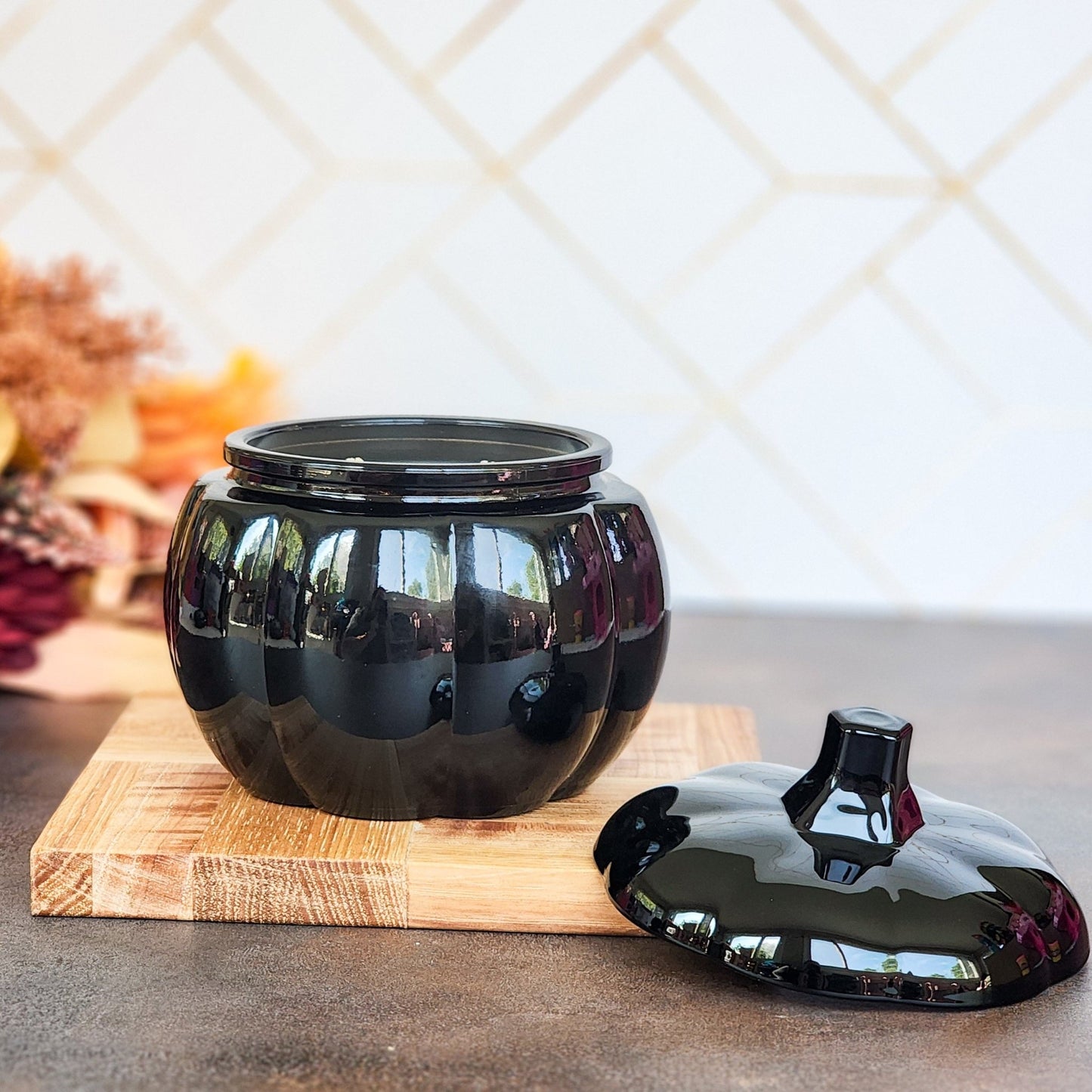 Midnight Black Glass Pumpkin Candle - Limited Edition - Abboo Candle Co