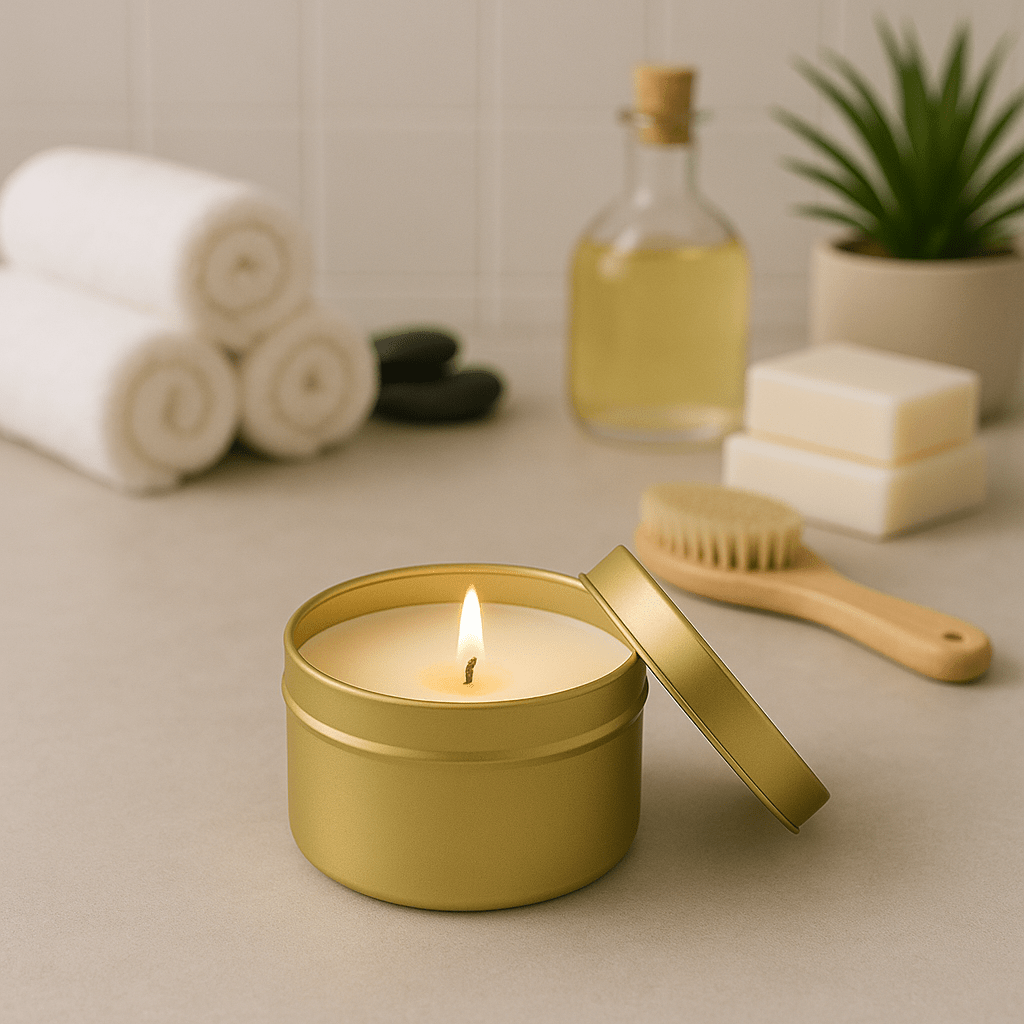 Ocean Air and Amber Gold Tin Soy Candle - Abboo Candle Co