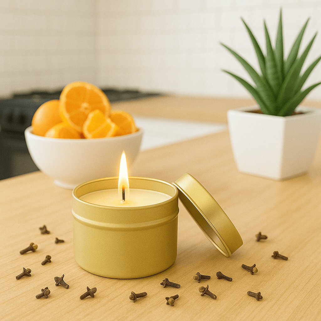 Orange Peel and Clove Gold Tin Soy Candle - Abboo Candle Co
