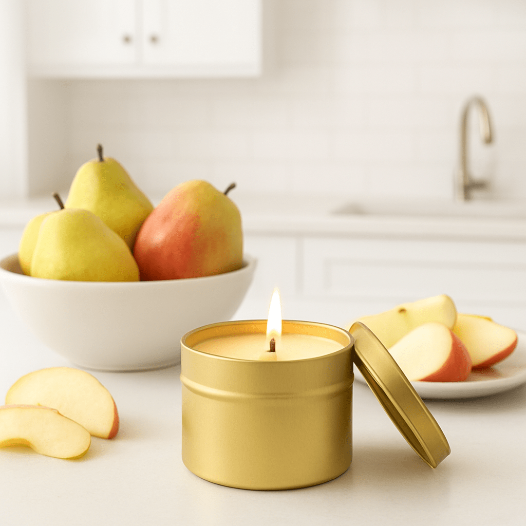 Orchard Pear and Apple Gold Tin Soy Candle - Abboo Candle Co
