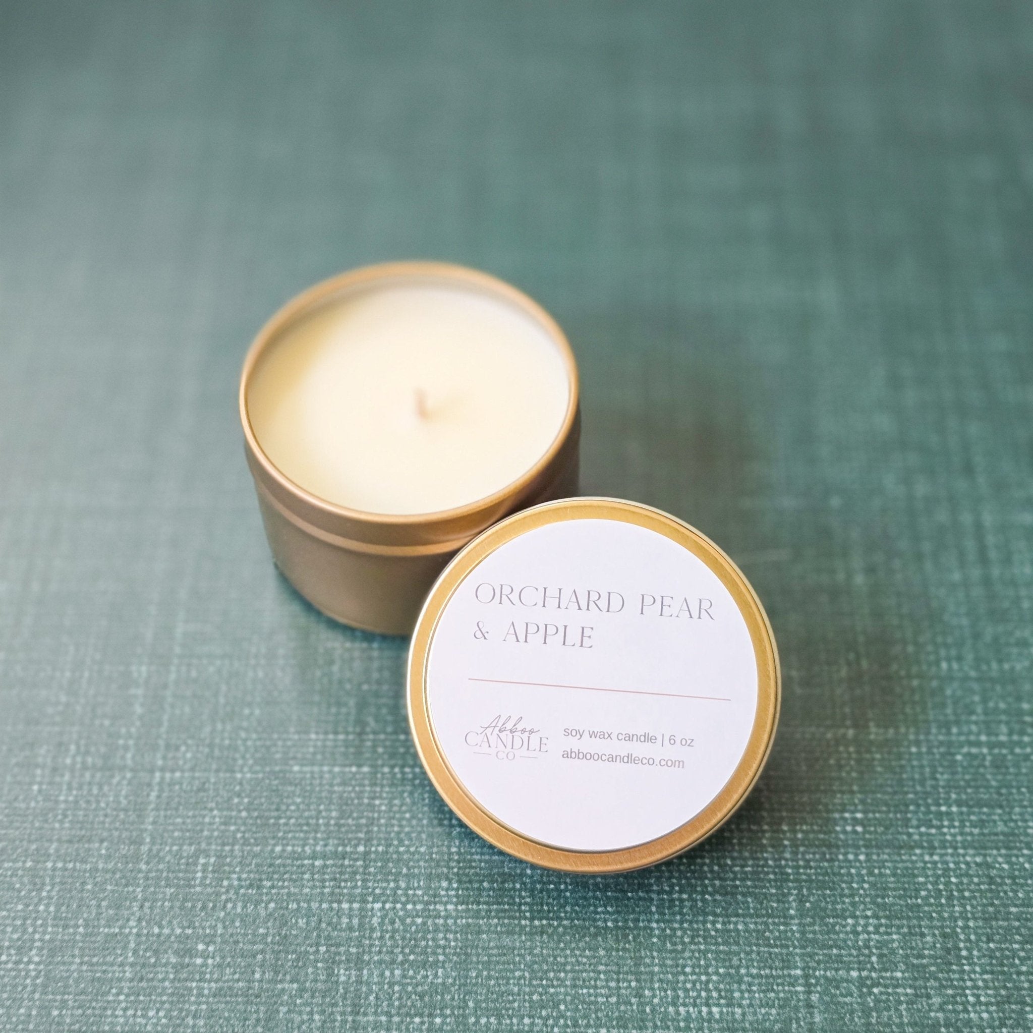 Orchard Pear and Apple Gold Tin Soy Candle - Abboo Candle Co