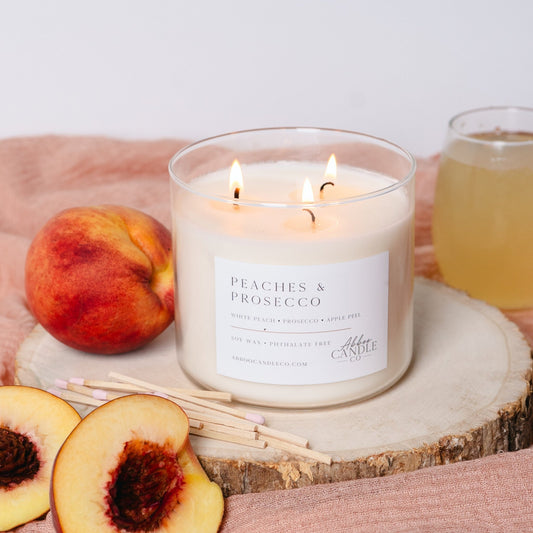 Peaches and Prosecco 3 - Wick Soy Candle - Abboo Candle Co