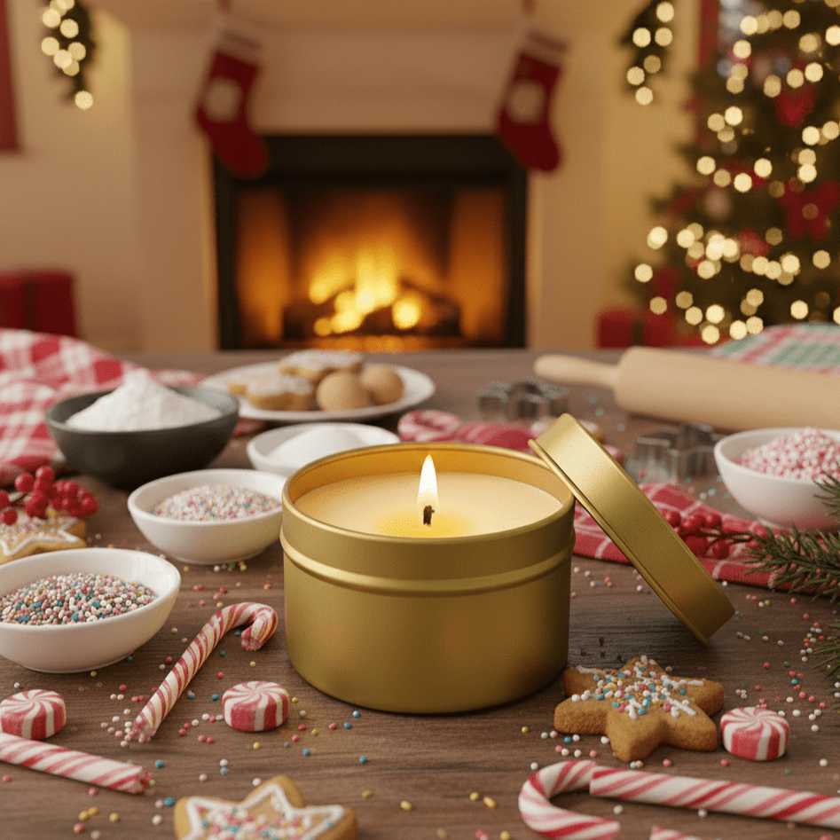 Peppermint and Vanilla Gold Tin Soy Candle - Abboo Candle Co