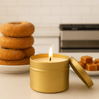 Pumpkin and Caramel Donut Gold Tin Soy Candle - Abboo Candle Co