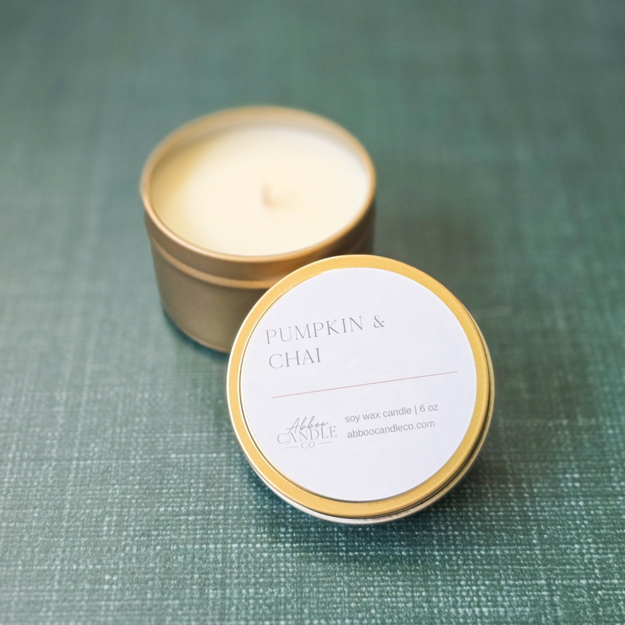 Pumpkin and Chai Gold Tin Soy Candle - Abboo Candle Co