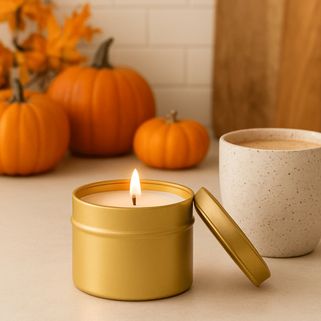 Pumpkin and Chai Gold Tin Soy Candle - Abboo Candle Co