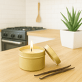 Smoked Vanilla and Oak Gold Tin Soy Candle - Abboo Candle Co