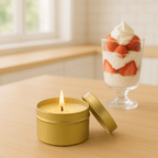 Strawberries and Cream Gold Tin Soy Candle - Abboo Candle Co