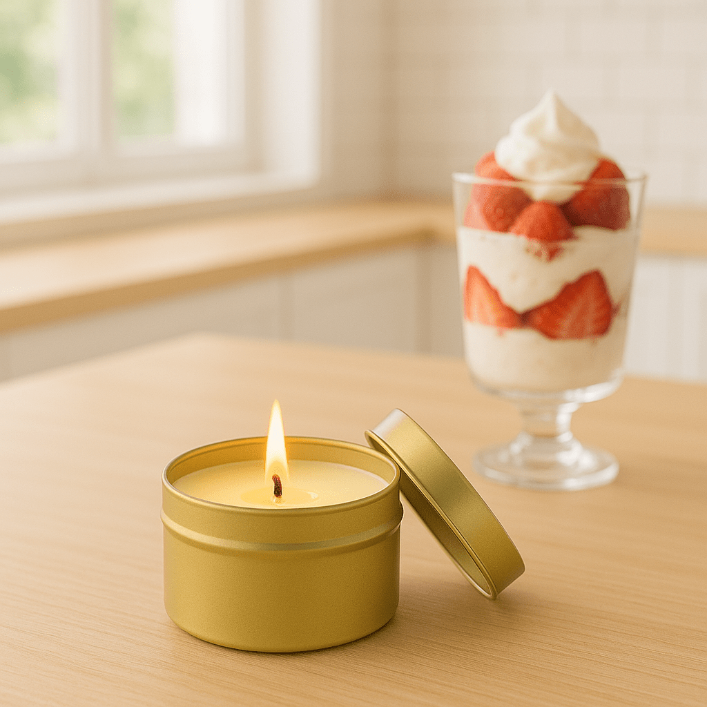 Strawberries and Cream Gold Tin Soy Candle - Abboo Candle Co