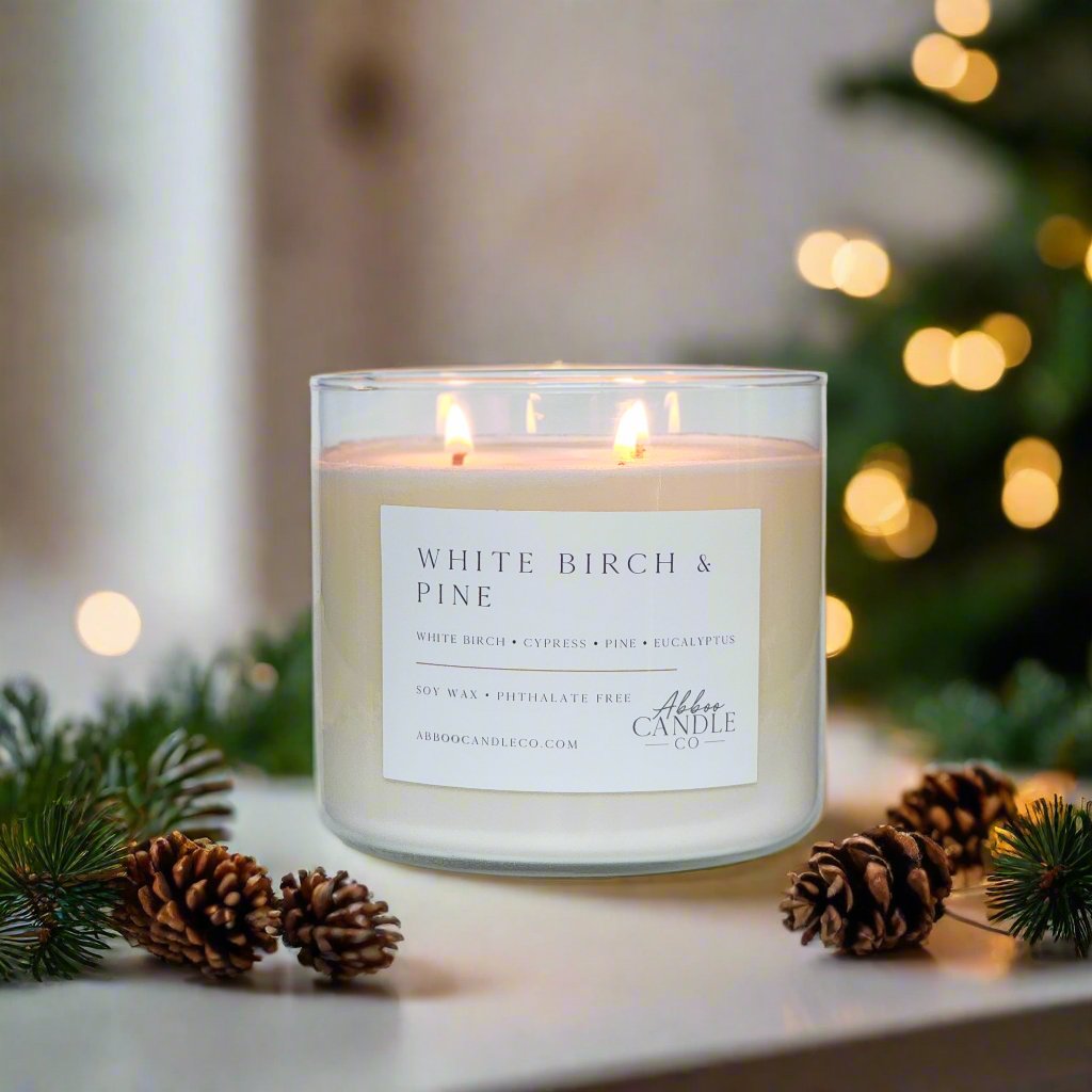 White Birch and Pine 3 - Wick Soy Candle - Abboo Candle Co