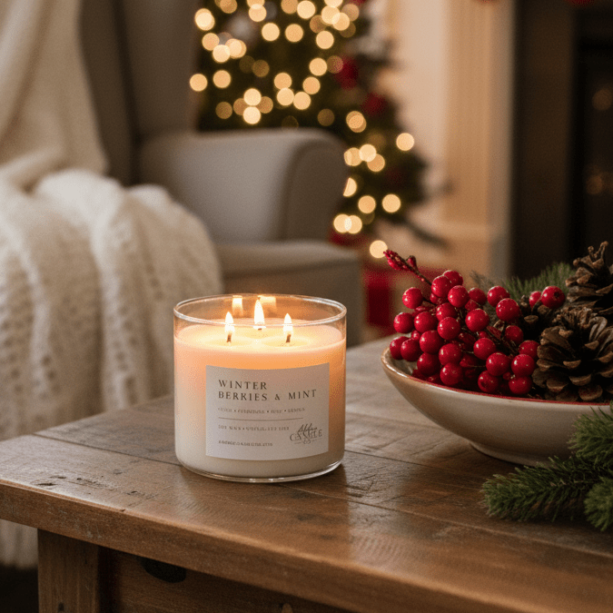 Winter Berries and Mint 3 - Wick Soy Candle - Abboo Candle Co