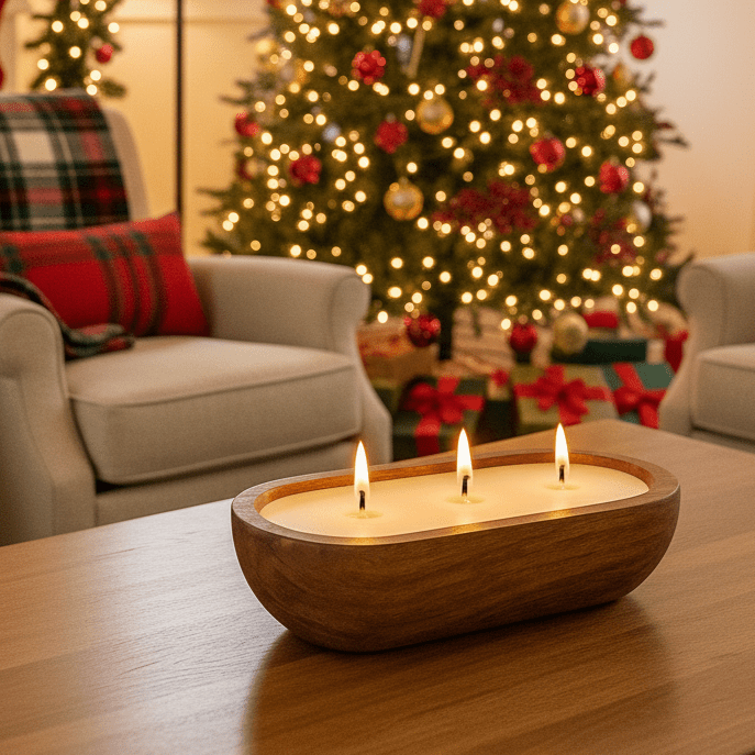 Wood Dough Bowl 3 - Wick Soy Candle - Holiday Scents - Abboo Candle Co